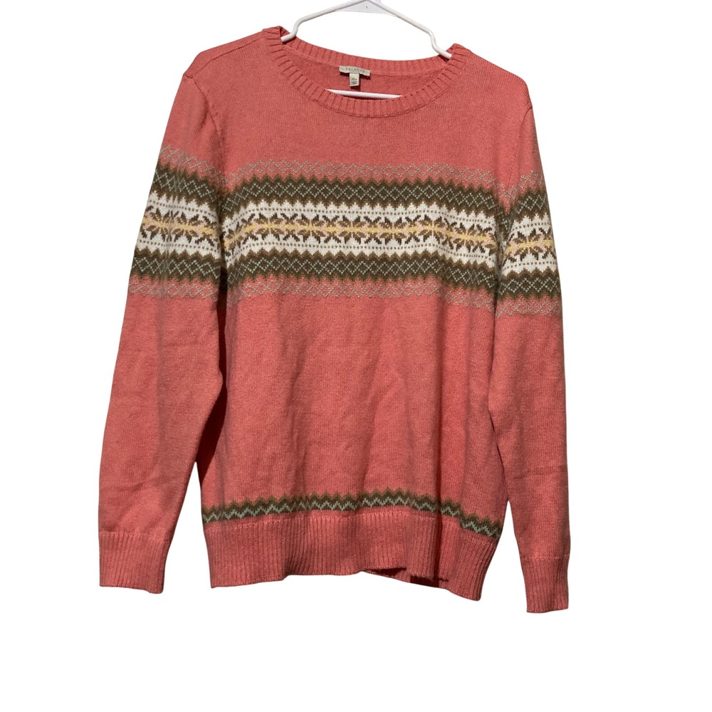 Talbots Petite XLp Coral Pink Fair Isle Cotton Blend Crewneck Sweater